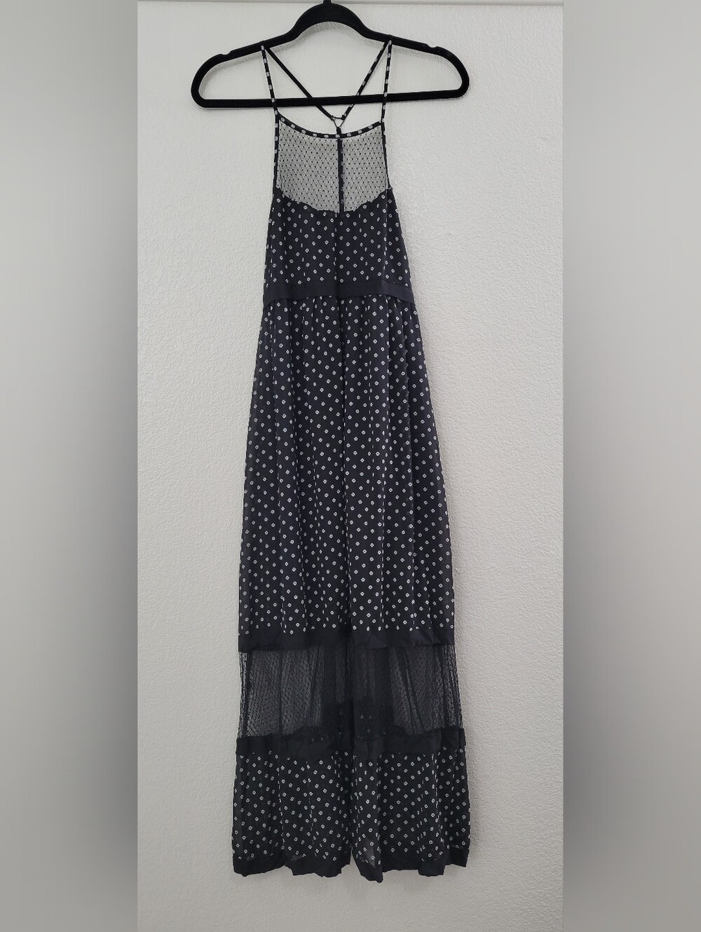 BCBG Generation Black Floral Mesh Maxi Dress XS Strappy Sheer Size Tag Missing